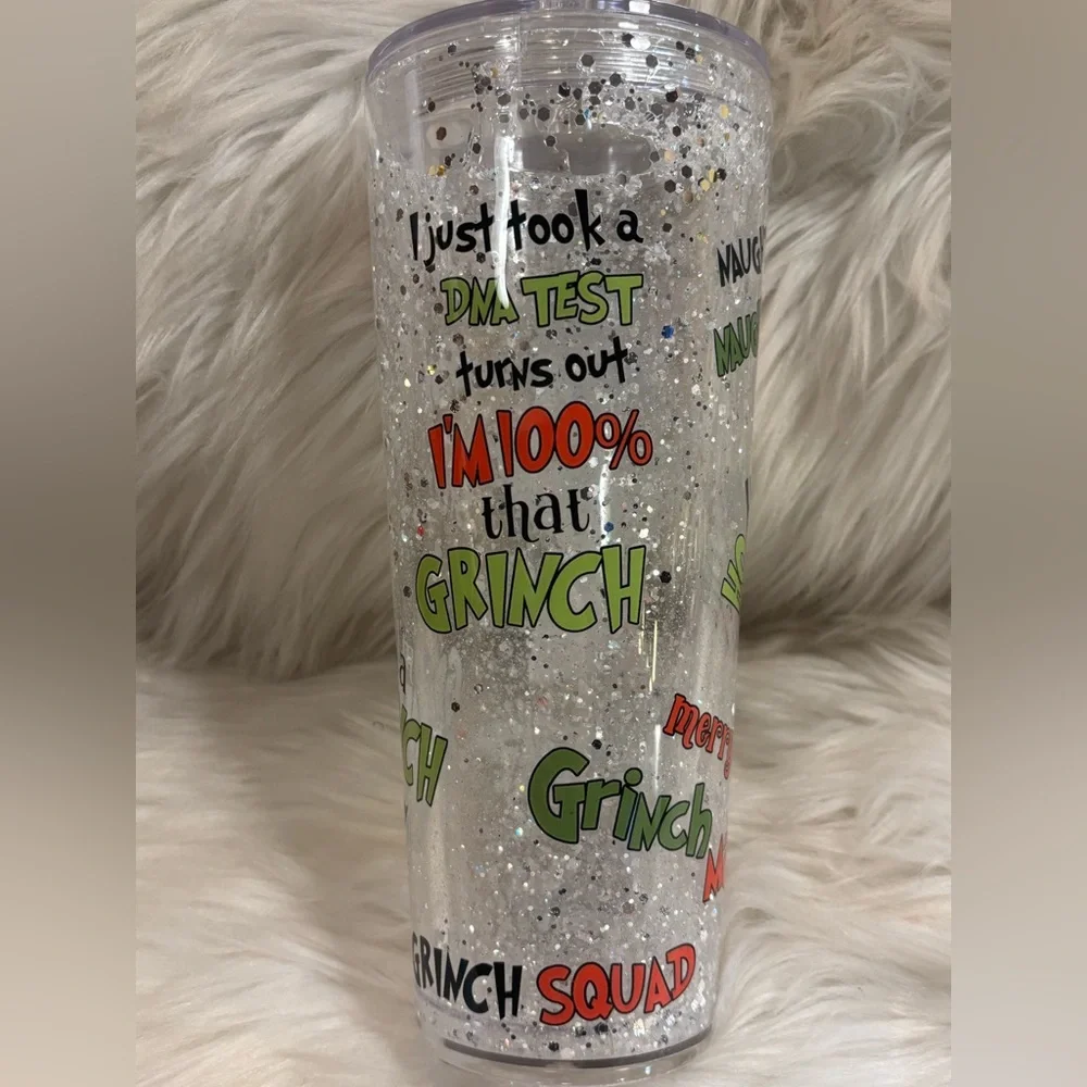 Snowglobe Christmas Grinch Glitter Tumbler 24 oz